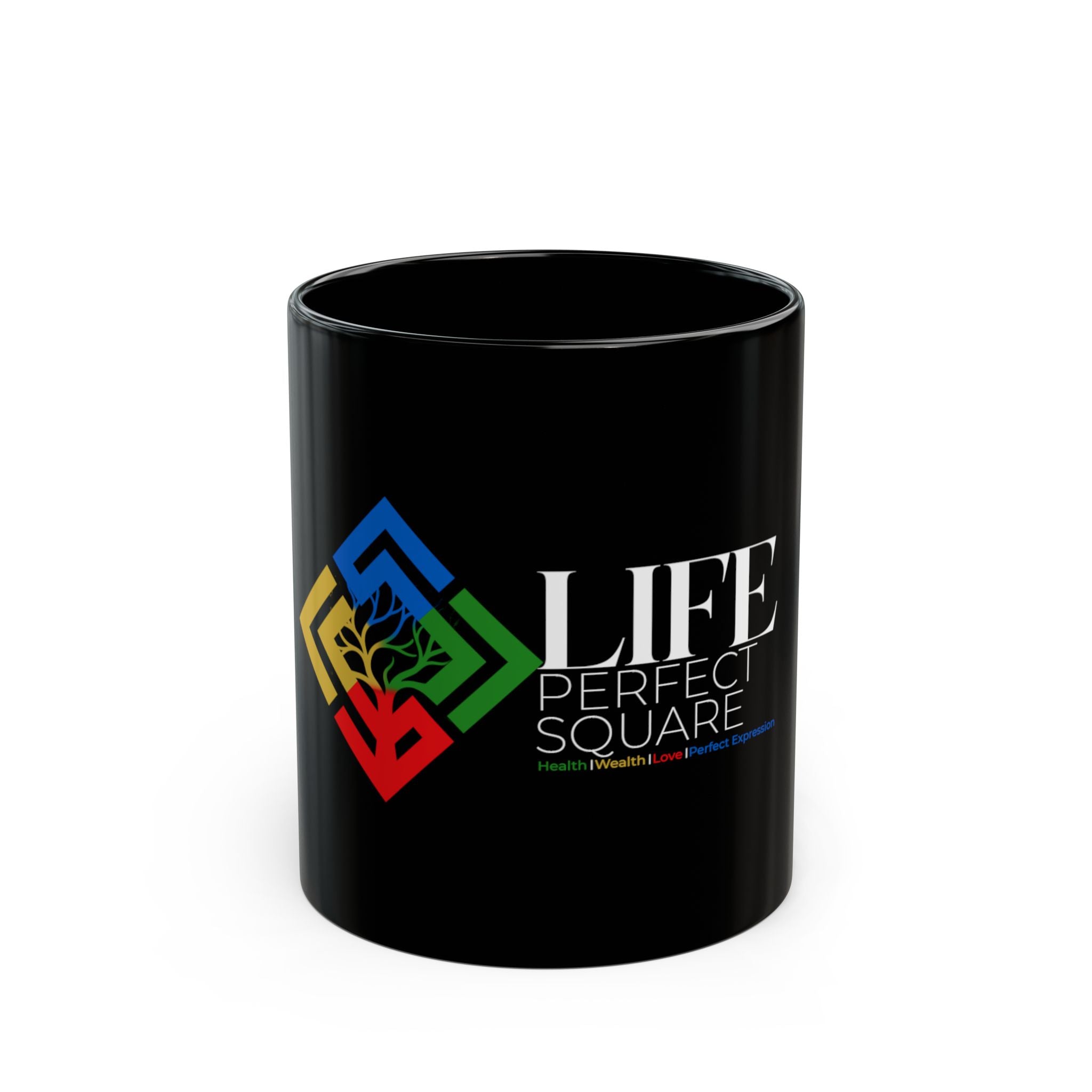 Life Perfect Square Black Coffee Mug Colorful Logo 11oz & 15oz