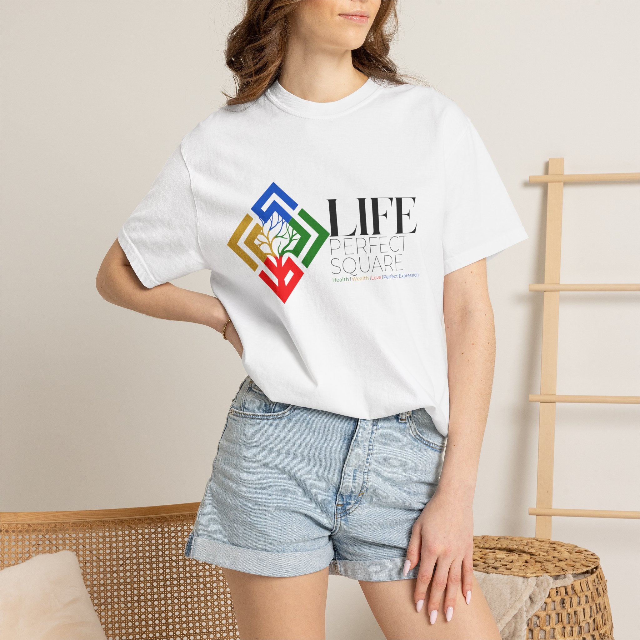Life Supported Square T-Shirt — Colorful Geometric Tree Logo Tee