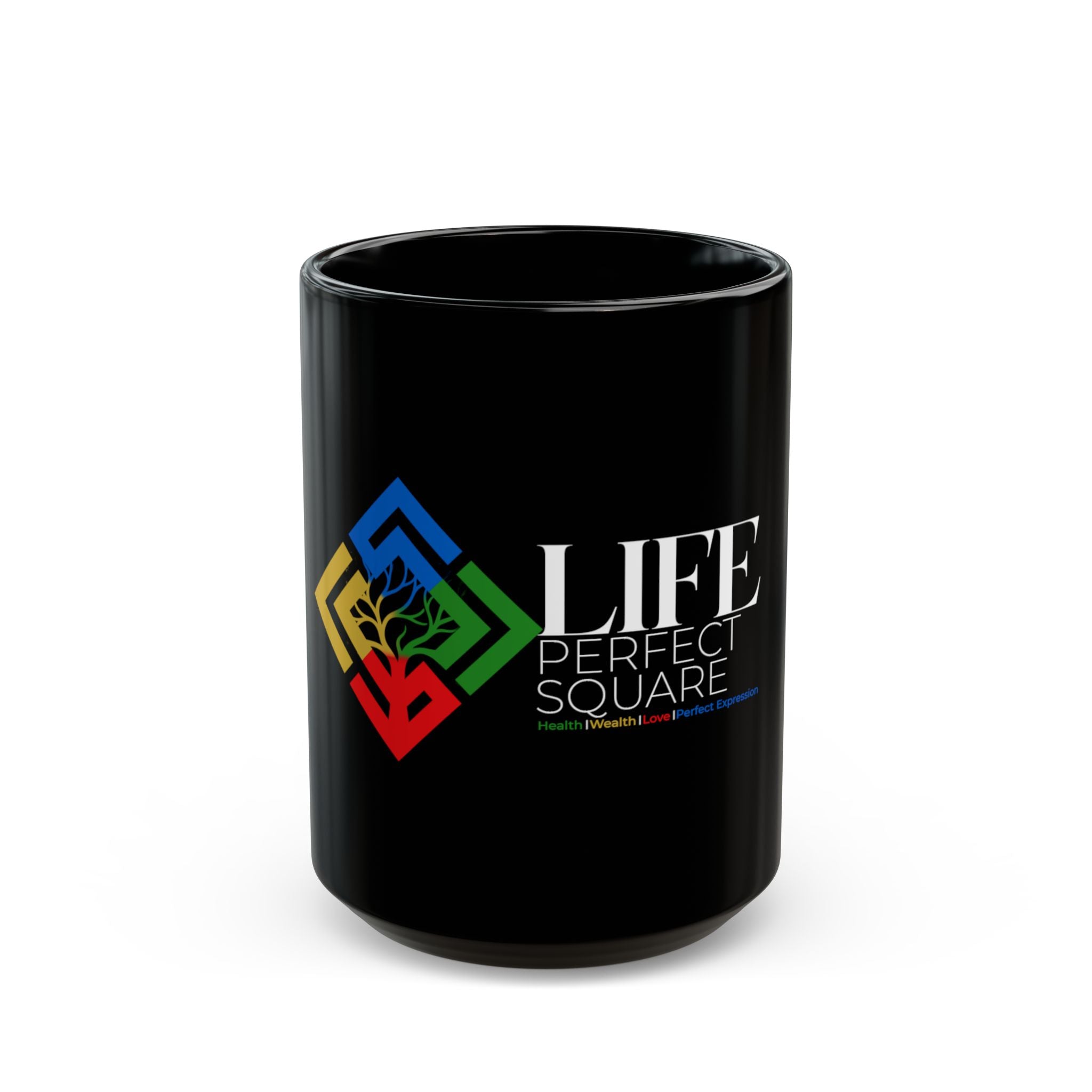 Life Perfect Square Black Coffee Mug Colorful Logo 11oz & 15oz