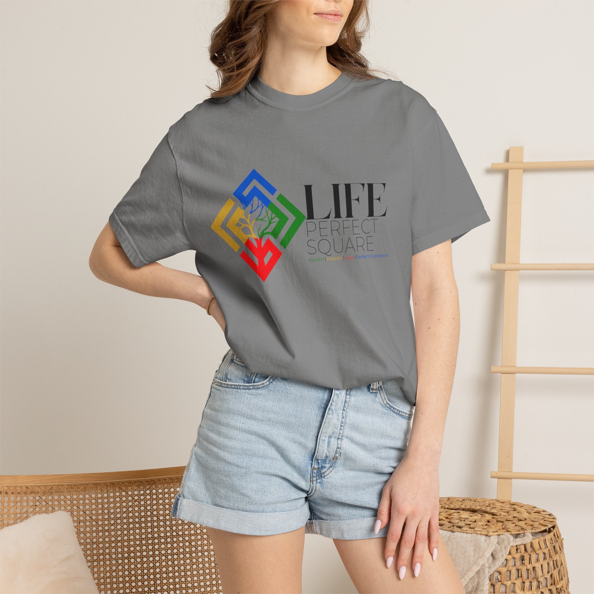 Life Supported Square T-Shirt — Colorful Geometric Tree Logo Tee
