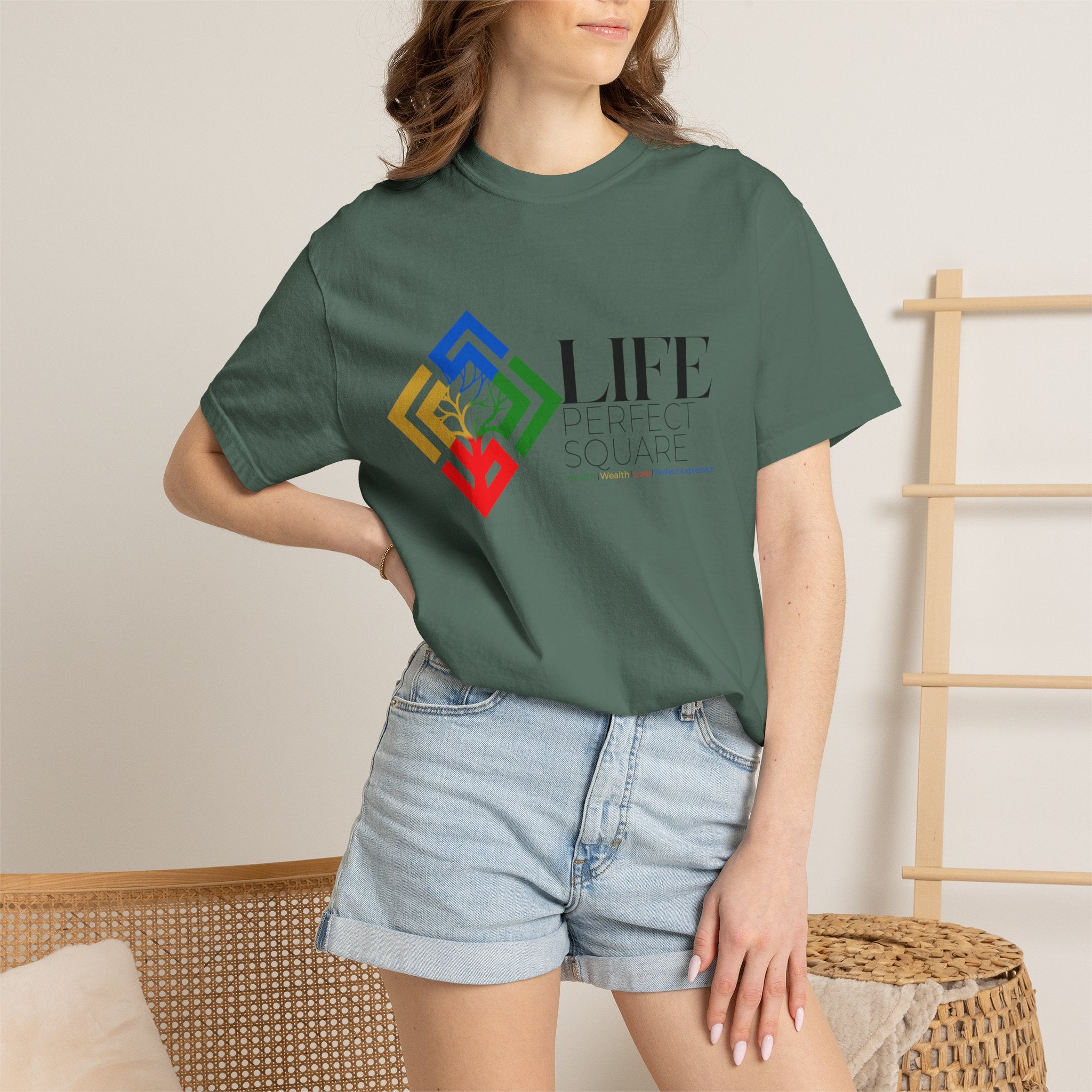 Life Supported Square T-Shirt — Colorful Geometric Tree Logo Tee