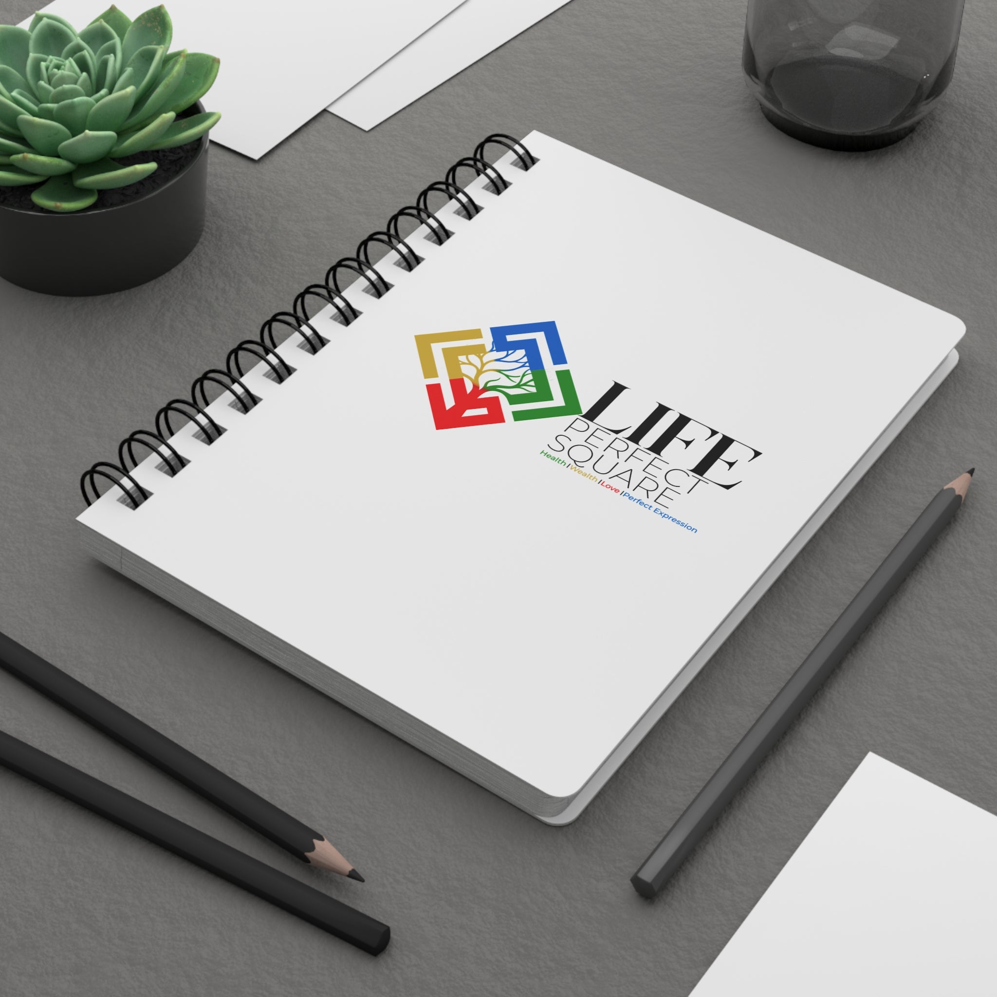 Life Perfect Square Spiral Journal — Colorful Logo Notebook for Planning & Notes