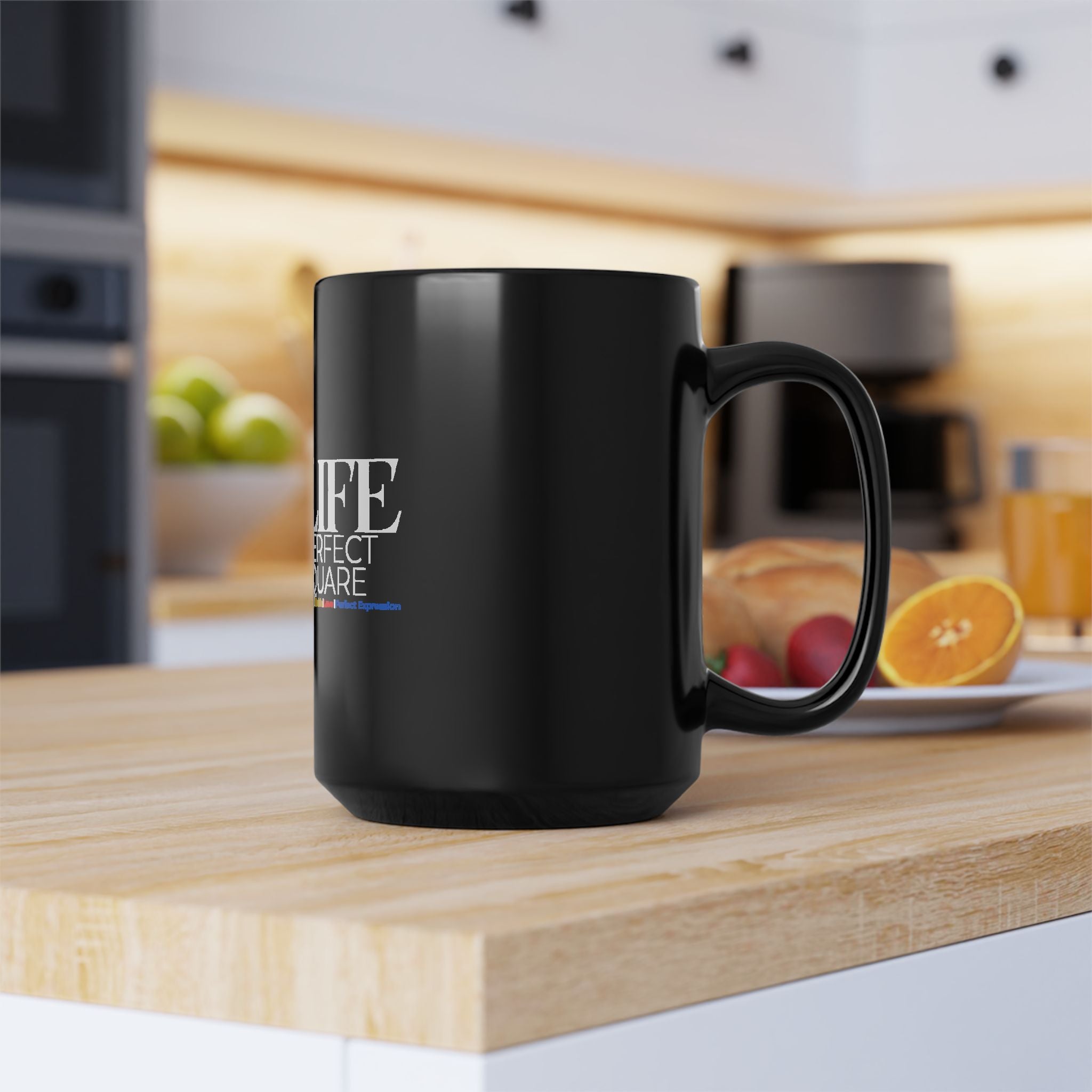 Life Perfect Square Black Coffee Mug Colorful Logo 11oz & 15oz