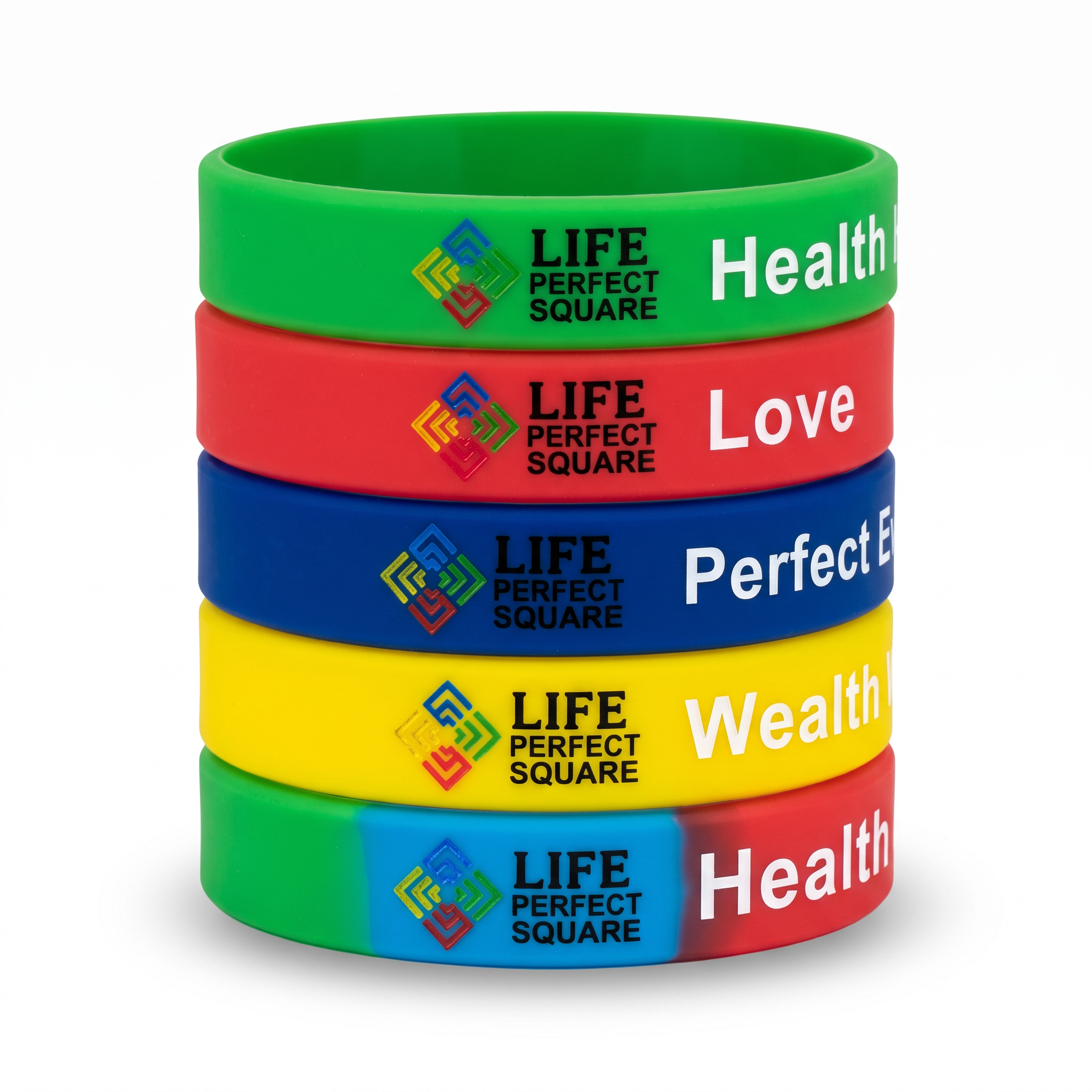 Life Perfect Square™ Motivation Wristbands Health, Wealth & Love Collection