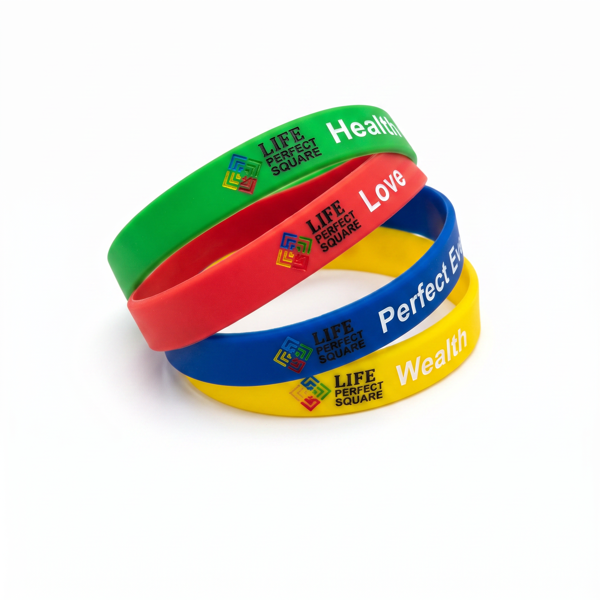 Life Perfect Square™ Motivation Wristbands Health, Wealth & Love Collection